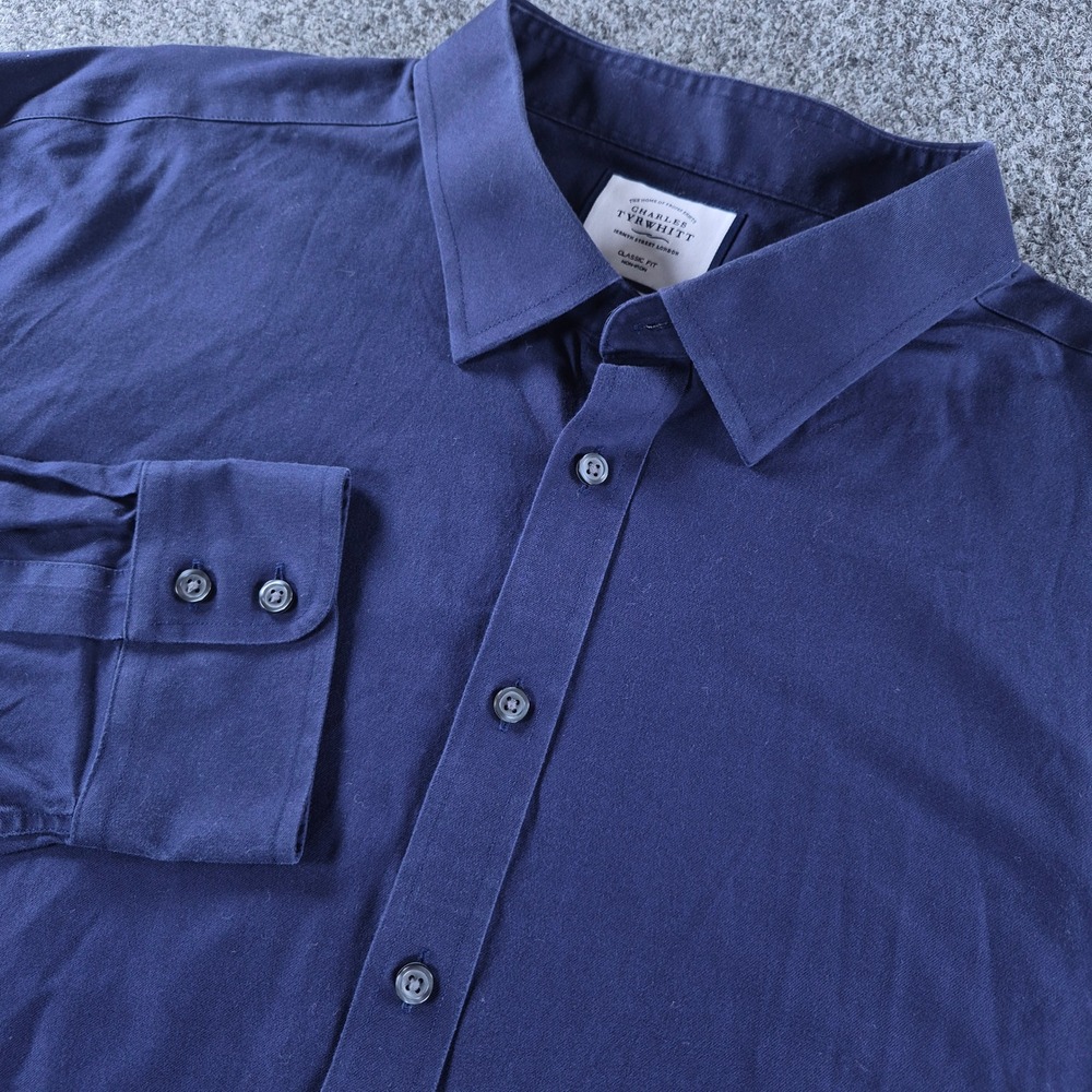 Charles Tyrwhitt Mens 20/37 Classic Fit Non-Iron Cotton Shirt Navy Blue Twill